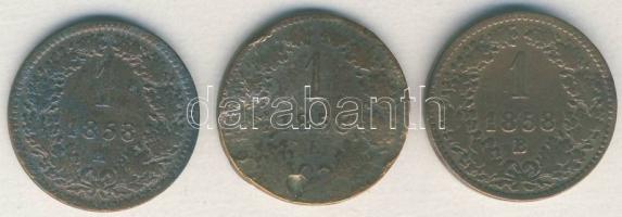 Ausztria/magyar verdejel 1858A 1kr + 1858B 1Kr + 1858E 1Kr R! T:2-,3