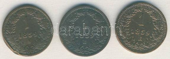 Ausztria/magyar verdejel 1859A 1kr + 1859B 1Kr + 1859E 1Kr R! T:2,3