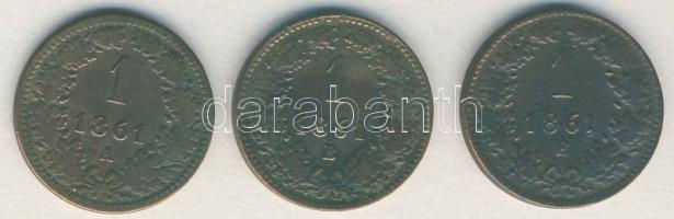 Ausztria/magyar verdejel 1861A 1Kr + 1861B 1Kr + 1861E R! T:2,3