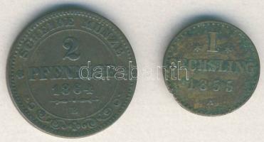 Német Államok/Hamburg 1855A. 1 Sechsling Ag + Német Államok/Szászország 1864B 2Pf T:3,2-