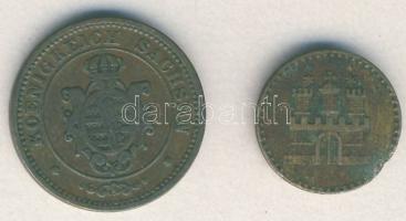 Német Államok/Hamburg 1855A. 1 Sechsling Ag + Német Államok/Szászország 1864B 2Pf T:3,2-