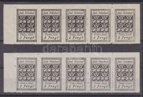 1945 Naszód városi illetékbélyeg 2 felső ívrész (vízszintes 5-ös csík), kétféle nyomat (festékezettebb ill. szárazabb nyomat)