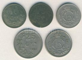 Luxemburg 1924. 10c (2x) + 1927. 25c + 1946. 1Fr + 1962. 1Fr T:2-,3