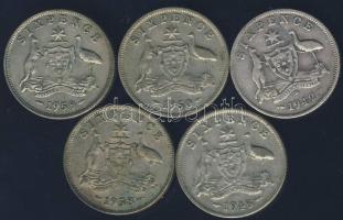 Ausztrália 1942-1959. Sixpence Ag (5x) klf évszámokkal! T:2-,3