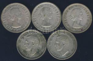 Ausztrália 1948-1958. Sixpence Ag (5x) klf évszámokkal! T:2-,3