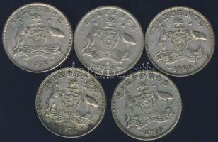 Ausztrália 1948-1958. Sixpence Ag (5x) klf évszámokkal! T:2-,3