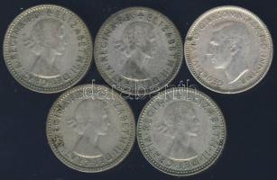 Ausztrália 1943-1958. Sixpence Ag (5x) klf évszámokkal! T:2-,3