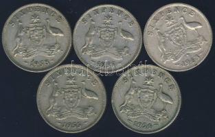 Ausztrália 1943-1958. Sixpence Ag (5x) klf évszámokkal! T:2-,3