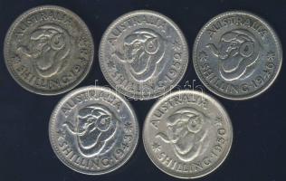 Ausztrália 1943-1952. 1Sh Ag (5x) klf évszámokkal! T:vegyes