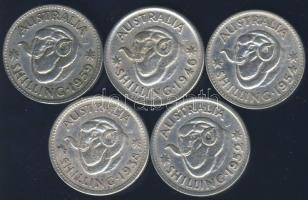 Ausztrália 1938-1959. 1Sh Ag (5x) klf évszámokkal! T:vegyes