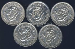 Ausztrália 1952-1961. 1Sh Ag (5x) klf évszámokkal! T:vegyes