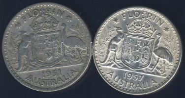 Ausztrália 1951-57. 1Fl Ag (2x) T:2/2-,3