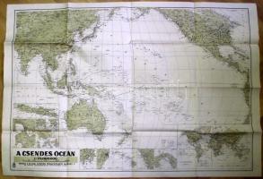 cca 1938 M. kir. Honvéd Térképészeti Intézet: a Csendes Óceán térképe 60x90 cm szép állapotban