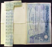1906 A Nagymaros-Visegrádi Takarékpénztár Rt. részvénye 200K-ról szelvényekkel, felülbélyegzésekkel
