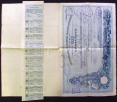 1906 A Nagymaros-Visegrádi Takarékpénztár Rt. részvénye 200K-ról szelvényekkel, felülbélyegzésekkel