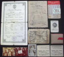 cca 1900 kis vegyes nyomtatvány tétel. litho címlapos kotta, régi fotóalbum, öröknaptár, jegyek, röp...