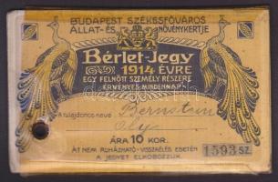 1914 Fényképes állatkerti bérletjegy szép állapotban / Zoo season ticket