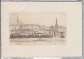 Vertel József (1922-1993): Budapest BUdai vár rézkarc-papír, 15x11 cm