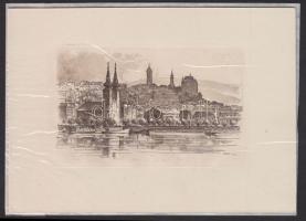 Vertel József (1922-1993): Budapest BUdai vár rézkarc-papír, jelzett 17x11 cm