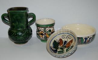 4 db Páll Antal jelzésű festett korondi kerámia (egyiken apró lepattanás)