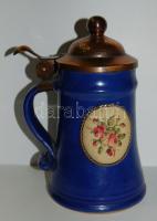 Festett, fedeles kerámia serleg, apró gobleinnel / cermaic bowl with goblein 20 cm