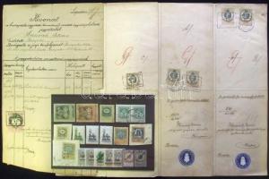 19 db okmánybélyeg + további 18 db okmányokon