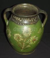 XIX. sz. Szép állapotú mázas népi kerámia-köcsög / Antique folklore ceramic jug 29 cm