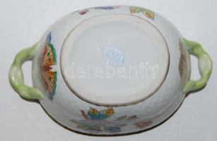 Viktória mintás, rózsás fedelű bonbonnier (egyik rózsán alig észrevehető lepattanás) / Herend Chinaw...