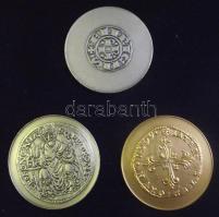 Olaszország 1990. 3db régi bolognai pénz fém emlékverete(egyik aranyozott) díszdobozban olasz nyelvű leírással T:1