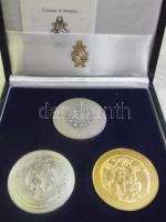 Olaszország 1990. 3db régi bolognai pénz fém emlékverete(egyik aranyozott) díszdobozban olasz nyelvű...