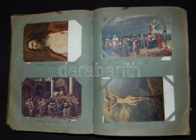 199 db jó minőségű festmény reprodukció képeslap, sok Stengel litho, textil borítós albumban