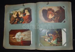 199 db jó minőségű festmény reprodukció képeslap, sok Stengel litho, textil borítós albumban