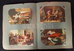 199 db jó minőségű festmény reprodukció képeslap, sok Stengel litho, textil borítós albumban