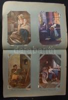 199 db jó minőségű festmény reprodukció képeslap, sok Stengel litho, textil borítós albumban