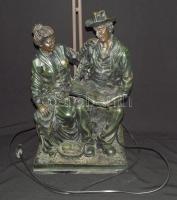 Nagyméretű, antikolt, bronz hatású faragott faszobor-lámpa / Carved wood statue - lamp 75 cm