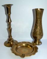 3 darabból álló kis réz asztali szett: váza, gyertyatartó, hamutál