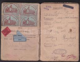 1919 Magyar vas és fémmunkások központi szövetsége tagsági könyve rengeteg tagsági bélyeggel 1919-tő...