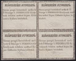 cca 1830 Előfizetési nyugtató 3 pengő forintról V. Ferdinánd arcképéért négyestömb, dombornyomással / Receipt in block of 4 for the picture of Emperor Ferdinand T:II