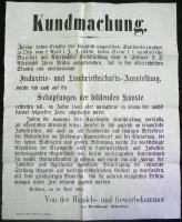 1863 A Pozsonyi Kereskedelmi és Iparkamara hirdetménye Országos mezőgazdasági Kiállítás megrendezése tárgyában / Poster of the Pressburg Chamber of Industry and Trading 32x39 cm