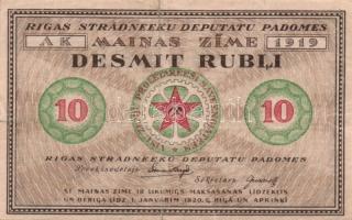 Lettország/Riga szovjet munkásküldöttek kiadása 1919. 10R T:III