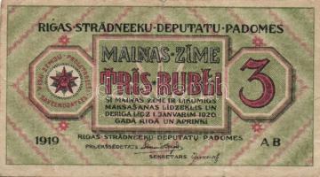 Lettország/Riga szovjet munkásküldöttek kiadása 1919. 3R T:III(apró lyuk)