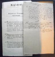 1818 Reglement der Privilegirten österreichischen National-Bank, Wien 1817. 46p. - A szabadalmaztatott osztrák nemzeti bank alapszabályai a Helytartótanács ex offo levelében elküldve, kiegészítő rendeletekkel, Brunswick József országbíró saját kezű aláírásával / The first statutes of the Austrian National Bank in ex offo letter of the Governing Council with additional regulations. Hand-signed by the president of the Council. Interesting bank-history document