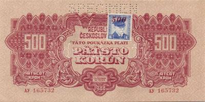 Csehszlovákia 1944. V.H. 500K bélyeggel + "SPECIMEN" lyukasztással T:I-(apró lyuk)