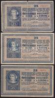 1918. 25K "3000" feletti sorozatszámmal (3x) kettő hullámos hátlappal, harmadik sima T:III,III-