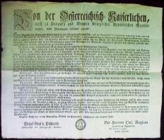 1809 I. Ferenc által kiadott általános amnesztiát kihirdető okirat katonaszökevények részére elküldv...