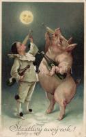 New Year Pierrot and pig litho (b)