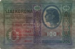 1902. 1000K (2x) + 1912. 100K + 1914. 50K mindegyik "Felülbélyegzés 1919. jan.11. Kecskemét Vár...