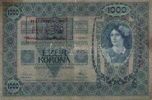 1902. 1000K (2x) + 1912. 100K + 1914. 50K mindegyik "Felülbélyegzés 1919. jan.11. Kecskemét Vár...