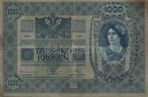 1902. 1000K (2x) + 1912. 100K + 1914. 50K mindegyik "Felülbélyegzés 1919. jan.11. Kecskemét Vár...