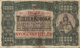1923. 10.000K "Orell Füssli Zürich" + 10.000K "80 FILLÉR NYOLCVAN FILLÉR" felüln...